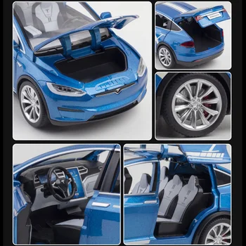 1/20 Tesla Model X Автомобили Модель Игрушки для мальчиков Новая энергия Автомобиль Сплав Литье под давлением Pull Back Коллекционная модель автомобиля Взрослая детская игрушка Изображение 3