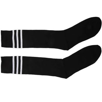 2X Старая школьная белая полоса на черном высоком колене Атлетический спортивный трубчатый носок / отлично подходит для футбола или любых видов спорта, также делает