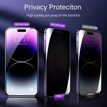 4in1 [2Glass+2Len ] Фиолетовый Свет Антишпион Синий Луч Защита Конфиденциальности Пленка Из Закаленного Стекла Для iPhone 15 14 13 12 Pro Max 15 Plus Изображение 4