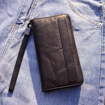 AETOO Новая мужская кожаная сумка-клатч супер мягкий слой головы из воловьей кожи длинный кошелек на запястье черная модная простая сумка для мобильного телефона