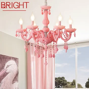 BRIGHT Розовый хрустальный подвесной светильник Искусство Комната для девочек Свеча Лампа Детская комната Гостиная Ресторан Спальня Люстра