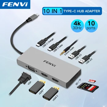fenvi USB Type C Hub 10 Гбит/с Док-станция USB 3.0 Разветвитель HUB 4K30 Гц HDMI-совместимый Для аксессуаров для ноутбуков Macbook Pro