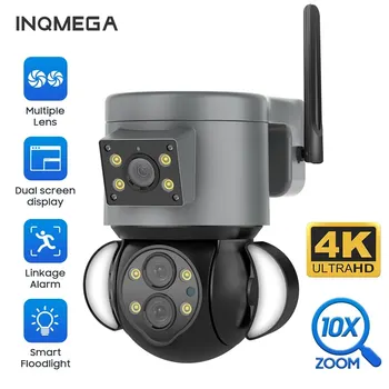 INQMEGA 8MP 4K IP-камера На открытом воздухе WiFi PTZ Три объектива Двойной экран 10-кратный зум Автоматическое отслеживание Водонепроницаемая камера видеонаблюдения с RJ45 Изображение 0