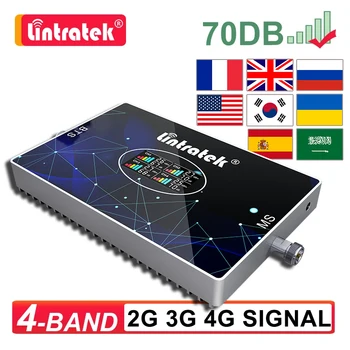 Lintratek 4 Четырехдиапазонный усилитель сотового сигнала 4G 2G 3G 700 LTE B28 B5 B7 850 1700 1900 2600 МГц Усилитель мобильного ретранслятора