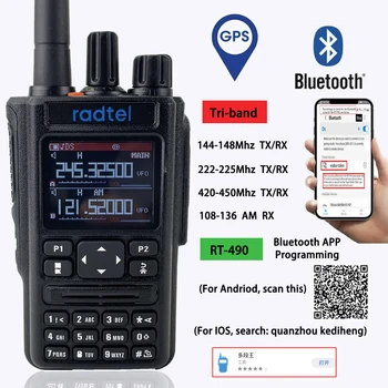 Radtel RT-490 Шестидиапазонные любительские 2-полосные радиостанции 256-канальный Авиационный диапазон Рация-рация Bluetooth APP GPS USB-C AM Воздушная частота RX