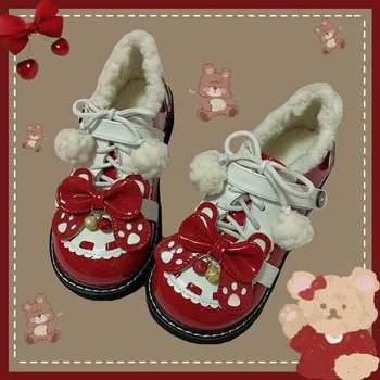 SHANPA Lolita Красные Туфли Для Женщин Зимняя Мягкая Винтажная Мода Милый Круглый Носок Мэри Джейн Обувь Бант Kawaii Модная повседневная обувь