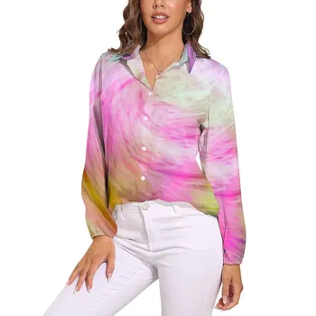 Tie Dye Блузка Абстрактный принт Милые графические блузки Женщины с длинным рукавом Уличная рубашка Весна Оверсайз Топ Изображение 0