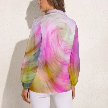 Tie Dye Блузка Абстрактный принт Милые графические блузки Женщины с длинным рукавом Уличная рубашка Весна Оверсайз Топ Изображение 1