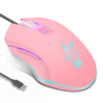 USB Type-C Проводная мышь Красочная светящаяся игровая мышь Новая милая мышь Kaqiu Mouse Оптическая мышь Dazzling Gamer Cute Mouse Изображение 5