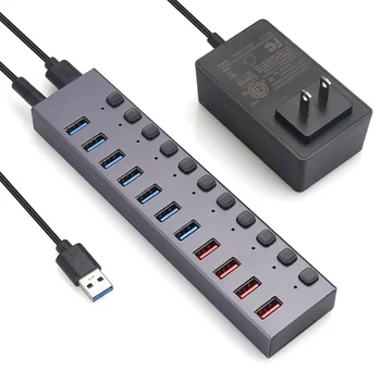 USB3.0 Разветвитель 11 портов для зарядки Мультиинтерфейсный концентратор с коммутатором и блоком питания-US