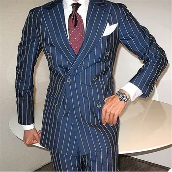 YIWUMENSA Classic Smart Casua Деловые мужские костюмы для жениха Рабочая одежда 2 шт. Приталенный двубортный синий пиджак с брюками