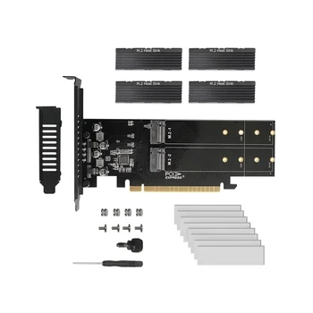 Адаптер PCIe на M2, PCIE X16 4-портовый твердотельный накопитель M2 NVME M Key Добавить карту расширения PCI Express с радиатором