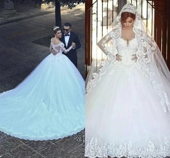 бальное платье кружевные свадебные платья с длинным рукавом прозрачный зимний стиль на заказ принцесса свадебный vestido de novia высокое качество