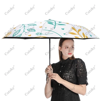 Винтаж Листья Векторный зонтик Дождь Женщины 3-складной полностью автоматический зонтик Защита от солнца На открытом воздухе Инструмент для путешествий Parapluie Изображение 1