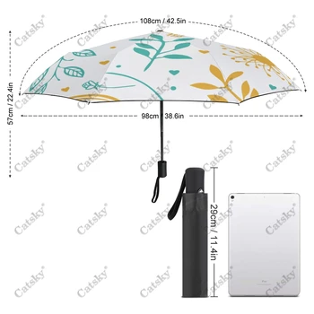 Винтаж Листья Векторный зонтик Дождь Женщины 3-складной полностью автоматический зонтик Защита от солнца На открытом воздухе Инструмент для путешествий Parapluie Изображение 2