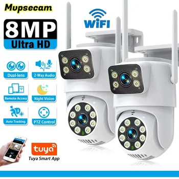 Двойной объектив 360º Wi-Fi камера IP66 Защита безопасности 8 Мп 4K Беспроводное обнаружение человека на открытом воздухе Tuya Smart HD Видеонаблюдение PTZ Изображение 0