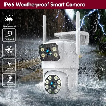 Двойной объектив 360º Wi-Fi камера IP66 Защита безопасности 8 Мп 4K Беспроводное обнаружение человека на открытом воздухе Tuya Smart HD Видеонаблюдение PTZ Изображение 5