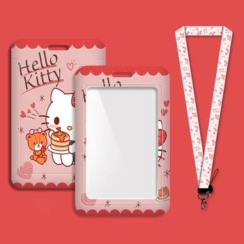 Девчачье сердце Sanrio Hello Kitty Kawaii Аниме Студенческая сумка Держатель Милый Мультфильм Кампус Автобус Карточка Крышка Прекрасные Игрушки Для Детей