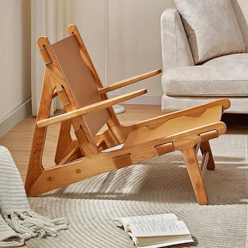 Деревянный стул Кресло для спальни Кресло для отдыха Деревянные стулья для гостиной Кожаная мебель Туалетный столик для макияжа Мобильный шезлонг ZN