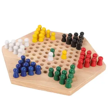 Деревянный шестигранный шашечный игровой набор Образовательная доска Классические нарды Халма для детей - Китайские шашки