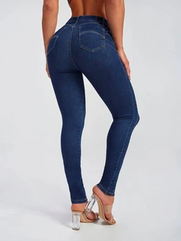 Джинсы для женщин Эластичные джинсы с высокой талией Женские джинсовые джинсы Светлые джинсы Bule Slim Женщины Брюки-карандаш Повседневная уличная одежда Женщины Изображение 3