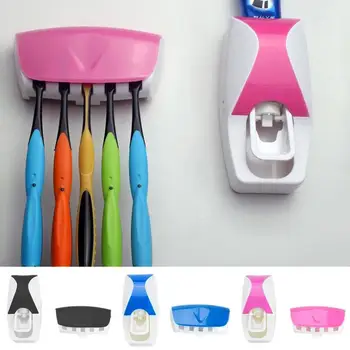 Диспенсер для зубной пасты Универсальный держатель зубной щетки с 5 слотами Креативный настенный соковыжималка для зубной пасты Аксессуары для ванной комнаты Изображение 0
