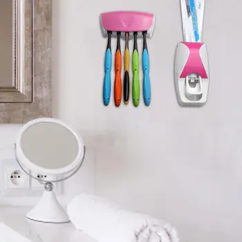 Диспенсер для зубной пасты Универсальный держатель зубной щетки с 5 слотами Креативный настенный соковыжималка для зубной пасты Аксессуары для ванной комнаты Изображение 2