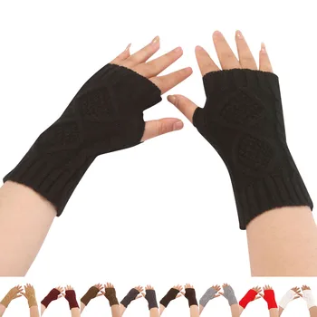 Женская мода Грелка для рук Зимние перчатки Ручное вязание крючком Искусственная шерсть Перчатки Теплые перчатки без пальцев Gants Femme Женские перчатки