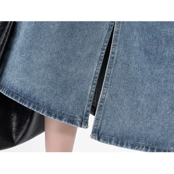 Женские повседневные джинсовые юбки Юбка А-силуэта с высокой талией Джинсы миди с карманами Изображение 5