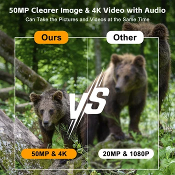 Камера ночного видения на солнечных батареях 50MP 4K Охота 0,3 с Время срабатывания Камера Trail для мониторинга дикой природы Охота на оленей Изображение 3