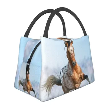 Красивый жеребец Аппалуза Бегущий галоп Изолированная сумка для ланча для женщин Портативный лошадный термоохладитель Ланч-бокс Пляжный кемпинг