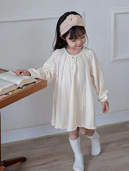 Малыш Ребенок Платье с длинным рукавом Дети Однотонная одежда Дети Свободные повседневные платья для девочек