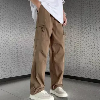 Мужские брюки Streetwear Мужские широкие брюки с несколькими карманами Мягкая дышащая ткань для повседневных мужских брюк-карго в стиле