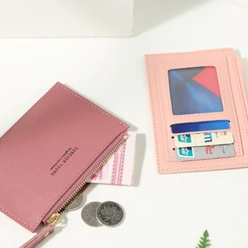  Мужские Женские Pu Zipper Cash Id Card Держатель кредитной карты Pure Color Small Business Card Case Name Card Holder Holiday Gift
