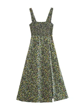 Новое летнее женское французское модное темпераментное сотовое сетчатое эластичное широкое плечевое платье с льняным принтом Изображение 2