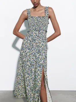 Новое летнее женское французское модное темпераментное сотовое сетчатое эластичное широкое плечевое платье с льняным принтом Изображение 5