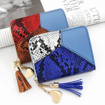 Новый трехцветный пэчворк женский короткий кошелек модный бахрома женский принт винтажный кошелек для монет сумка на молнии