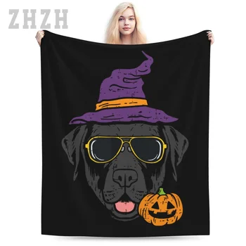 Одеяло Хэллоуин Черный Лабрадор Ретривер Солнцезащитные очки Собака Фланель Многофункциональный чехол для дивана для кемпинга Сохраняйте тепло
