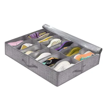 Органайзер для обуви под кроватью, вмещает 12 пар обуви, органайзер для упаковки обуви с прозрачным окошком, дышащий, складной Изображение 0