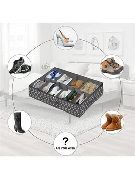 Органайзер для обуви под кроватью, вмещает 12 пар обуви, органайзер для упаковки обуви с прозрачным окошком, дышащий, складной Изображение 3