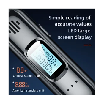 Портативный алкотестер Алкотестер со светодиодным экраном Цифровой дисплей Перезаряжаемый автоматический тест на алкоголь в выдыхаемом воздухе