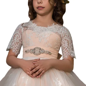Пышные платья для девочек с открытыми плечами Платье принцессы для детей Тюль Бисероплетение Элегантная аппликация Vestidos De Novia
