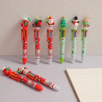 Рождественская восьмицветная шариковая ручка Симпатичная пресса шариковая ручка Праздничный детский подарок Счастливого Рождества Декор для дома Рождественское украшение