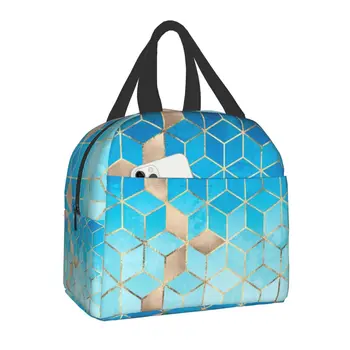 Роскошные абстрактные кубики Геометрический узор Изолированная сумка для обеда для женщин Портативный термокулер Bento Box Кемпинг Дорожные сумки