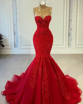  русалка красное выпускное платье сексуальная возлюбленная без рукавов бисерная аппликация бальные вечерние платья для женщин формальный поезд для вечеринок 2023