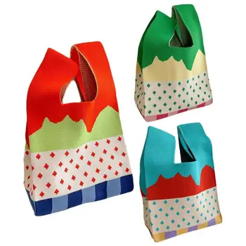  Ручная вязаная сумка Женская мини-сумка на запястье с мини-узлом Повседневная сумка в японском стиле Студенческая многоразовая сумка для покупок