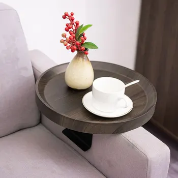  Светлый роскошный подлокотник для подлокотника дивана под дерево Многоцветный круглый чайный поднос Приставной столик для кабинета в гостиной Подвижный практичный чайный столик