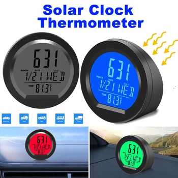 Солнечная Автомобильная Цифровая Часы Дата Неделя Термометр ЖК-дисплей Светящийся Дисплей для приборной панели Автомобильные часы Автомобили Внутренний Stick-On