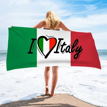 Флаг Италии Печатное пляжное полотенце Микрофибра Быстросохнущее плавание Песок Без Морского Серфинга Пончо Абсорбирующий душ Тренажерный зал Коврик для йоги Женщины Мужчины
