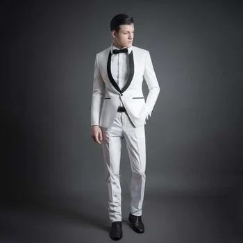 Элегантные белые мужские костюмы 2 шт. Новейший дизайн Формальный блейзер с брюками Выпускной вечер Свадьба Жених Смокинг Мужской костюм Slim Fit 2023